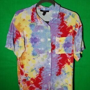 Forever 21 Men Multicolor Dye Button Down Short Sleeve Shirt Men Medium Y2K
